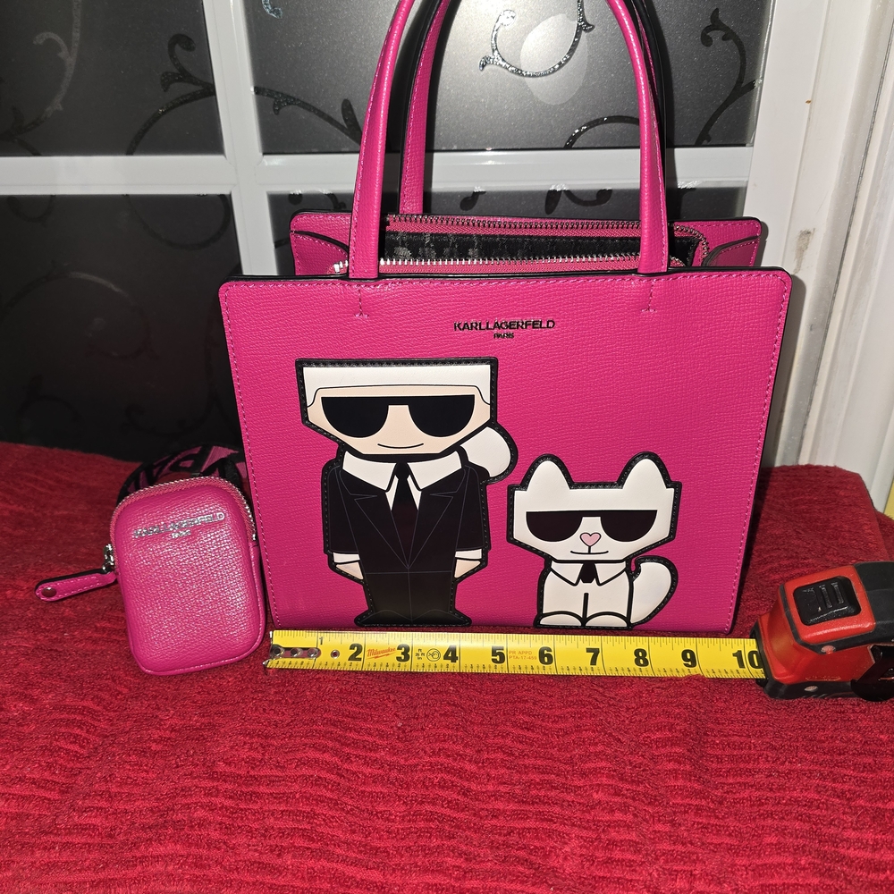 Karl Lagerfeld Pink Tote Bag with Cartoon Design